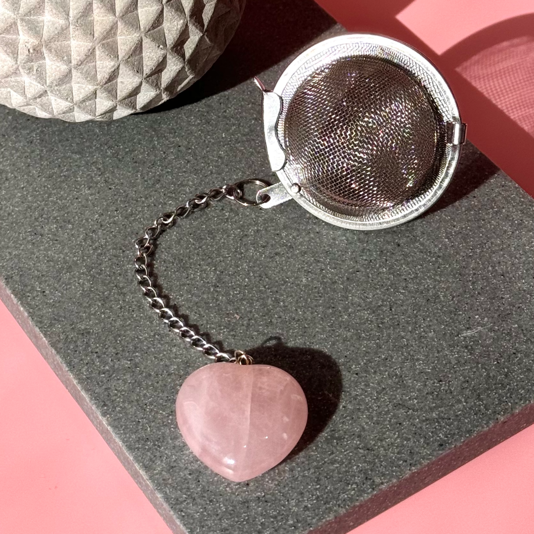 ROSE QUARTZ HEART-SHAPED TEA INFUSER BALL